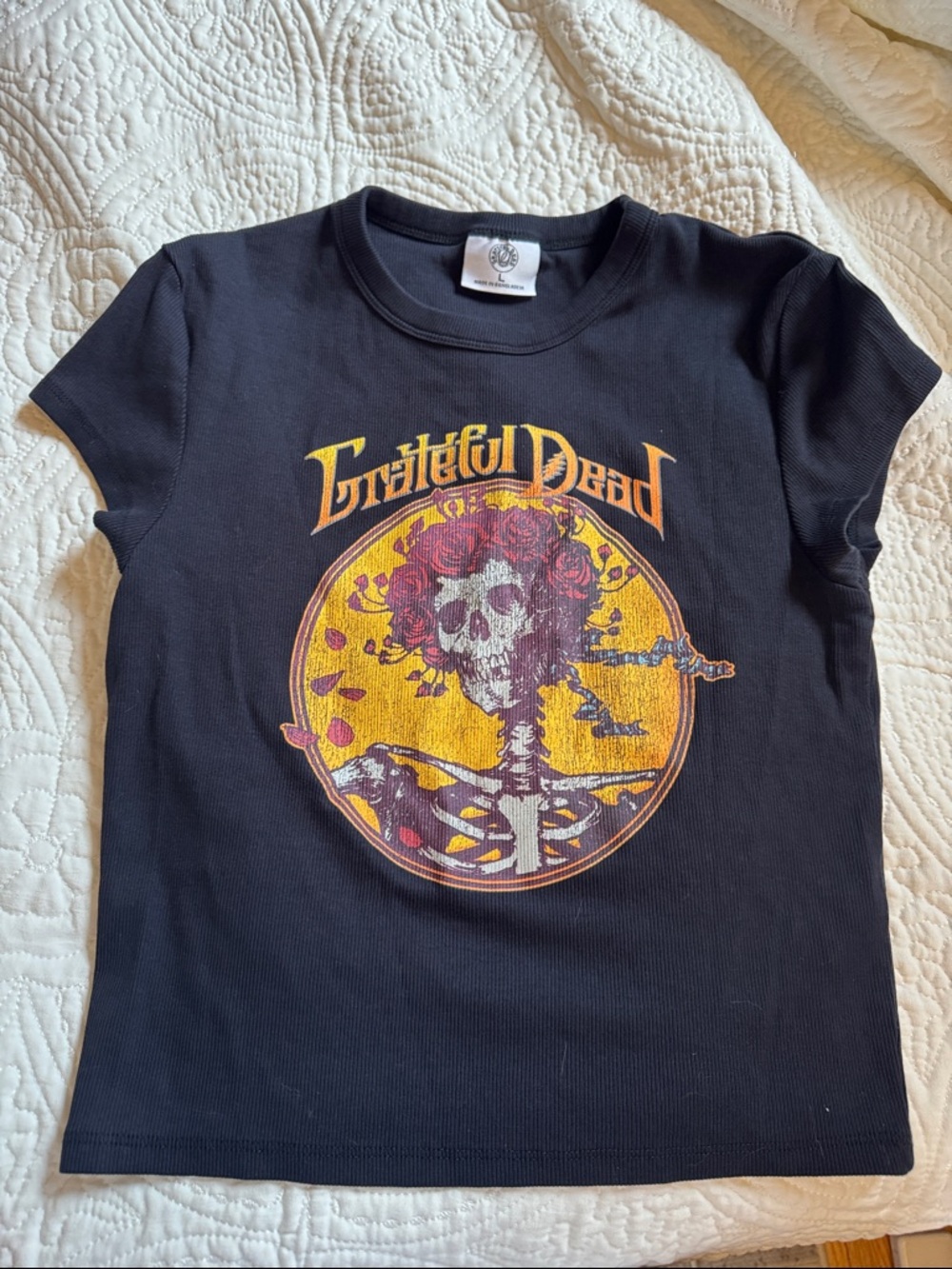 Grateful Dead  Black Graphic Tee with Yellow & Red Skull Design